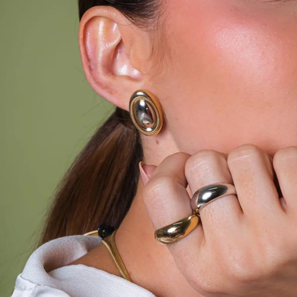 Trendy color-block stainless steel earrings