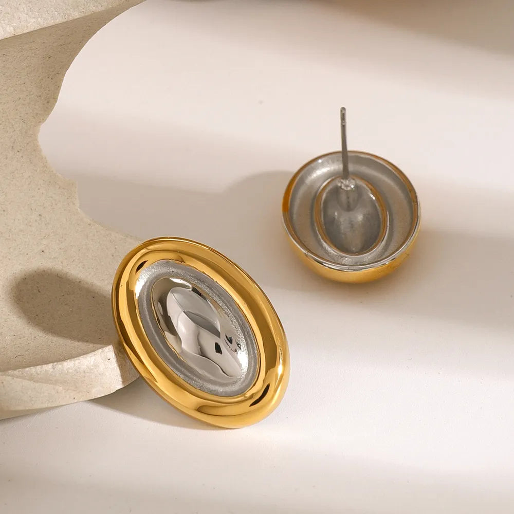 Trendy color-block stainless steel earrings