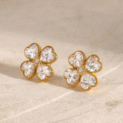 Stainless Steel Zircon Lucky Clover Earrings