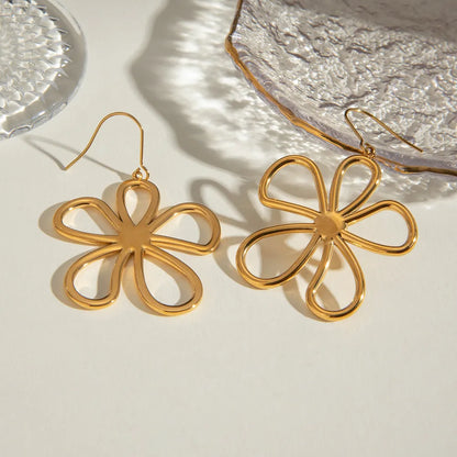 Simple and elegant stainless steel line flower earrings and earrings accessories